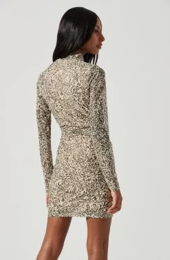 Bryn High Neck Cutout Long Sleeve Mini Dress -Chic Outfit Shop ACDR101363 OLIVECREAMCOMBO 1697