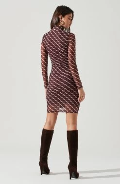 Bryn High Neck Cutout Long Sleeve Mini Dress -Chic Outfit Shop ACDR101363 WINEPINKGEO 2124