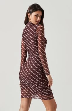 Bryn High Neck Cutout Long Sleeve Mini Dress -Chic Outfit Shop ACDR101363 WINEPINKGEO 2126