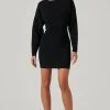 Jayne Ruched Mini Sweater Dress 1 Jayne Ruched Mini Sweater Dress -Chic Outfit Shop ACDR101372 BLACK 1