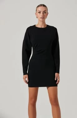 Jayne Ruched Mini Sweater Dress -Chic Outfit Shop ACDR101372 BLACK 2