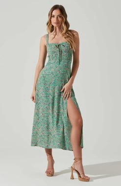 Elsie Floral Midi Dress -Chic Outfit Shop ACDR101374V GREENMAGENTADITSY 2