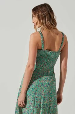 Elsie Floral Midi Dress -Chic Outfit Shop ACDR101374V GREENMAGENTADITSY 5