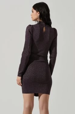 Tillie Metallic Mock Neck Mini Dress -Chic Outfit Shop ACDR101381 PINKBLACK 5