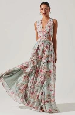 Noya Floral Cutout Maxi Dress -Chic Outfit Shop ACDR101457 AQUAPINKFLORAL 6 2