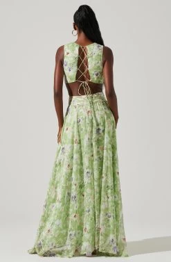 Noya Floral Cutout Maxi Dress -Chic Outfit Shop ACDR101457 LIGHTGREENFLORAL 5
