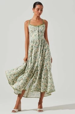 Yamila Floral Eyelet Midi Dress -Chic Outfit Shop ACDR101467 OLIVEYELLOWFLORAL 2