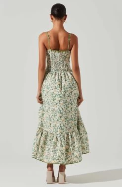 Yamila Floral Eyelet Midi Dress -Chic Outfit Shop ACDR101467 OLIVEYELLOWFLORAL 6