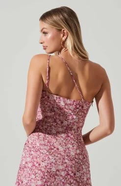 Malvina One Shoulder Floral Midi Dress -Chic Outfit Shop ACDR101528 PINKFLORAL 3