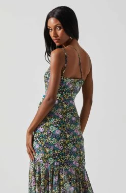 Malvina One Shoulder Floral Midi Dress -Chic Outfit Shop ACDR101528 PURPLEYELLOWMULTI 6