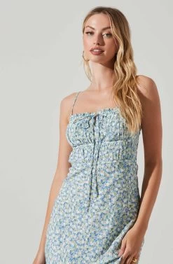 Maritza Floral Smocked Midi Dress -Chic Outfit Shop ACDR101529 BLUEMULTI 2