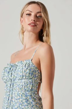 Maritza Floral Smocked Midi Dress -Chic Outfit Shop ACDR101529 BLUEMULTI 3