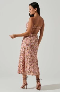 Maritza Floral Smocked Midi Dress -Chic Outfit Shop ACDR101529 COPPERLILACMULTI 5