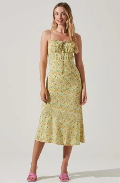 Maritza Floral Smocked Midi Dress -Chic Outfit Shop ACDR101529 YELLOWGREENDITSY 1