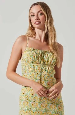 Maritza Floral Smocked Midi Dress -Chic Outfit Shop ACDR101529 YELLOWGREENDITSY 2