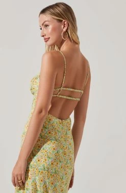 Maritza Floral Smocked Midi Dress -Chic Outfit Shop ACDR101529 YELLOWGREENDITSY 3