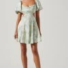 Clarita Floral Cutout Puff Sleeve Mini Dress -Chic Outfit Shop ACDR101536 GREENBLUEFLORAL 1