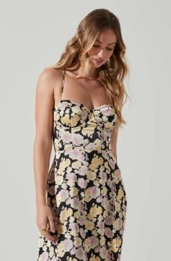 Gala Bustier Cross Strap Midi Dress 31 Gala Bustier Cross Strap Midi Dress -Chic Outfit Shop ACDR101545 BLACKPURPLEFLORAL 4