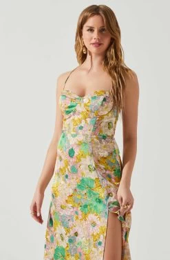 Gala Bustier Cross Strap Midi Dress 23 Gala Bustier Cross Strap Midi Dress -Chic Outfit Shop ACDR101545 CORALYELLOWFLORAL 3