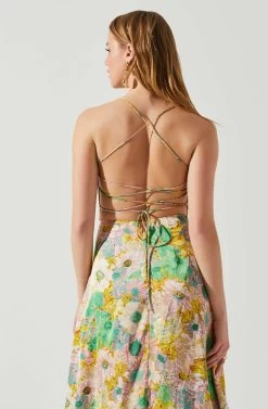 Gala Bustier Cross Strap Midi Dress 26 Gala Bustier Cross Strap Midi Dress -Chic Outfit Shop ACDR101545 CORALYELLOWFLORAL 5