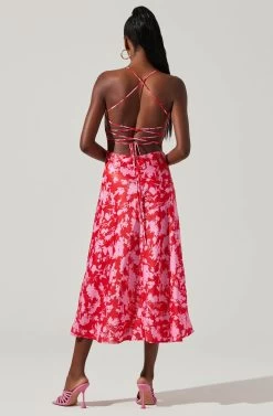 Gala Bustier Cross Strap Midi Dress 21 Gala Bustier Cross Strap Midi Dress -Chic Outfit Shop ACDR101545 REDPINKMULTI 4
