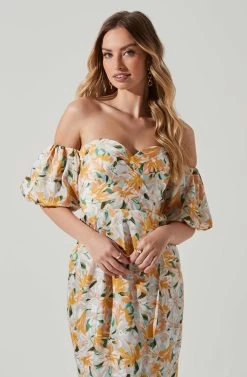 Zurina Floral Off Shoulder Midi Dress -Chic Outfit Shop ACDR101549 BLUEAPRICOTFLORAL 4 e01d9fd5 9bdd 4702 8eb7 3038e1df54d3