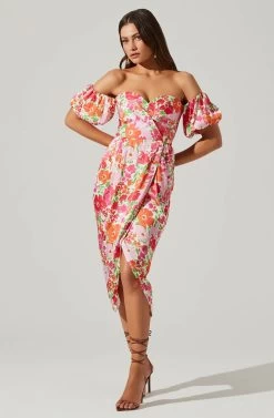Zurina Floral Off Shoulder Midi Dress -Chic Outfit Shop ACDR101549 PINKFLORAL 3