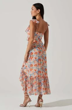 Mahalia Floral Sweetheart Ruffle Midi Dress -Chic Outfit Shop ACDR101550 BLUEORANGEFLORAL 5