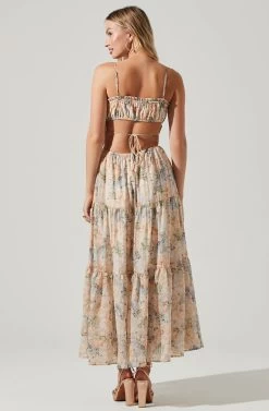 Odina Floral Smocked Tiered Midi Dress -Chic Outfit Shop ACDR101551 BLUEPEACHFLORAL 5 1