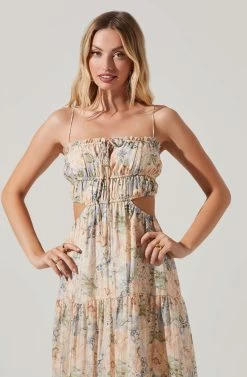 Odina Floral Smocked Tiered Midi Dress -Chic Outfit Shop ACDR101551 BLUEPEACHFLORAL 5 3