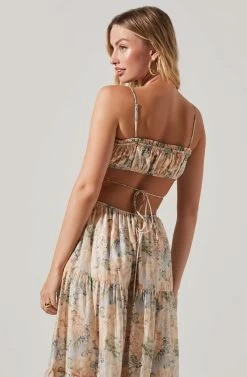 Odina Floral Smocked Tiered Midi Dress -Chic Outfit Shop ACDR101551 BLUEPEACHFLORAL 5 5