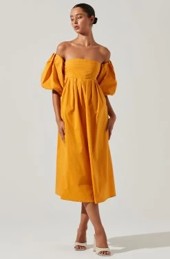 Carlin Off Shoulder Puff Sleeve Midi Dress -Chic Outfit Shop ACDR101554 MANGO 2