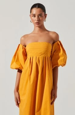 Carlin Off Shoulder Puff Sleeve Midi Dress -Chic Outfit Shop ACDR101554 MANGO 4