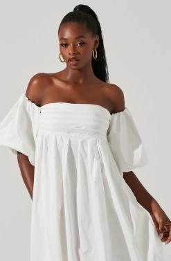 Carlin Off Shoulder Puff Sleeve Midi Dress -Chic Outfit Shop ACDR101554 WHITE 2