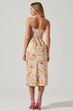 Mariela Abstract Print Midi Dress -Chic Outfit Shop ACDR101558R MUSTARDPINKFLORAL 4