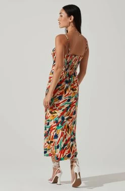 Mariela Abstract Satin Midi Dress -Chic Outfit Shop ACDR101558 ORANGEGREENMULTI 4