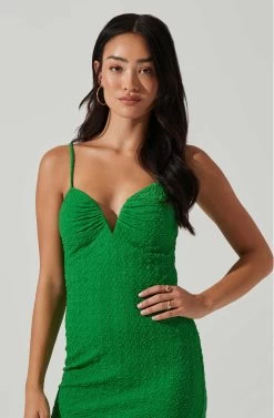 Signy Textured Midi Dress -Chic Outfit Shop ACDR101570L GREEN 2