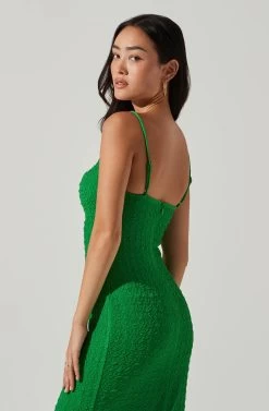 Signy Textured Midi Dress -Chic Outfit Shop ACDR101570L GREEN 3