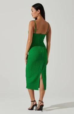 Signy Textured Midi Dress -Chic Outfit Shop ACDR101570L GREEN 4