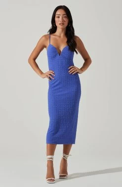 Signy Textured Midi Dress -Chic Outfit Shop ACDR101570L MARINEBLUE 1