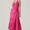 Bridget Side Cutout Tiered Midi Dress -Chic Outfit Shop ACDR101571 FUCHSIA 1