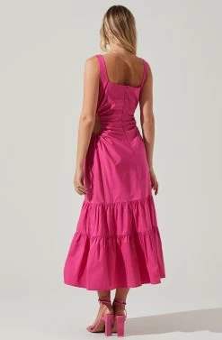 Bridget Side Cutout Tiered Midi Dress -Chic Outfit Shop ACDR101571 FUCHSIA 5