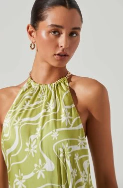 Quinta Retro Floral Halter Mini Dress 12 Quinta Retro Floral Halter Mini Dress -Chic Outfit Shop ACDR101581 CELERYFLORAL 4