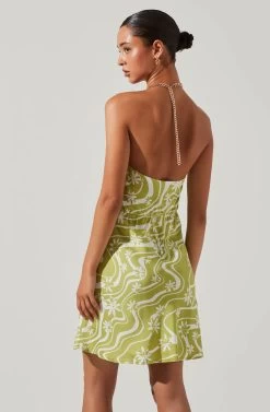 Quinta Retro Floral Halter Mini Dress 13 Quinta Retro Floral Halter Mini Dress -Chic Outfit Shop ACDR101581 CELERYFLORAL 5