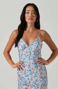 Florentina Floral Midi Dress -Chic Outfit Shop ACDR101584 BLUEPINKFLORAL 2