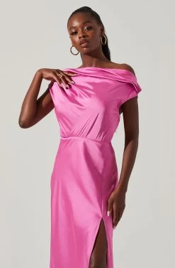 Monroe Satin Off Shoulder Maxi Dress -Chic Outfit Shop ACDR101586 PINK 4 6eb1d9d1 41c5 48b3 abe4 69af4d4cf579