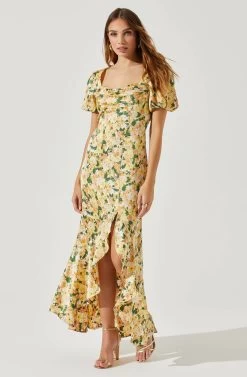 Dayanara Puff Sleeve Floral Maxi Dress -Chic Outfit Shop ACDR101589P GREENYELLOWFLORAL 1