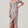 Dayanara Floral Puff Sleeve Midi Dress -Chic Outfit Shop ACDR101589 GREENPINKFLORAL 5 2
