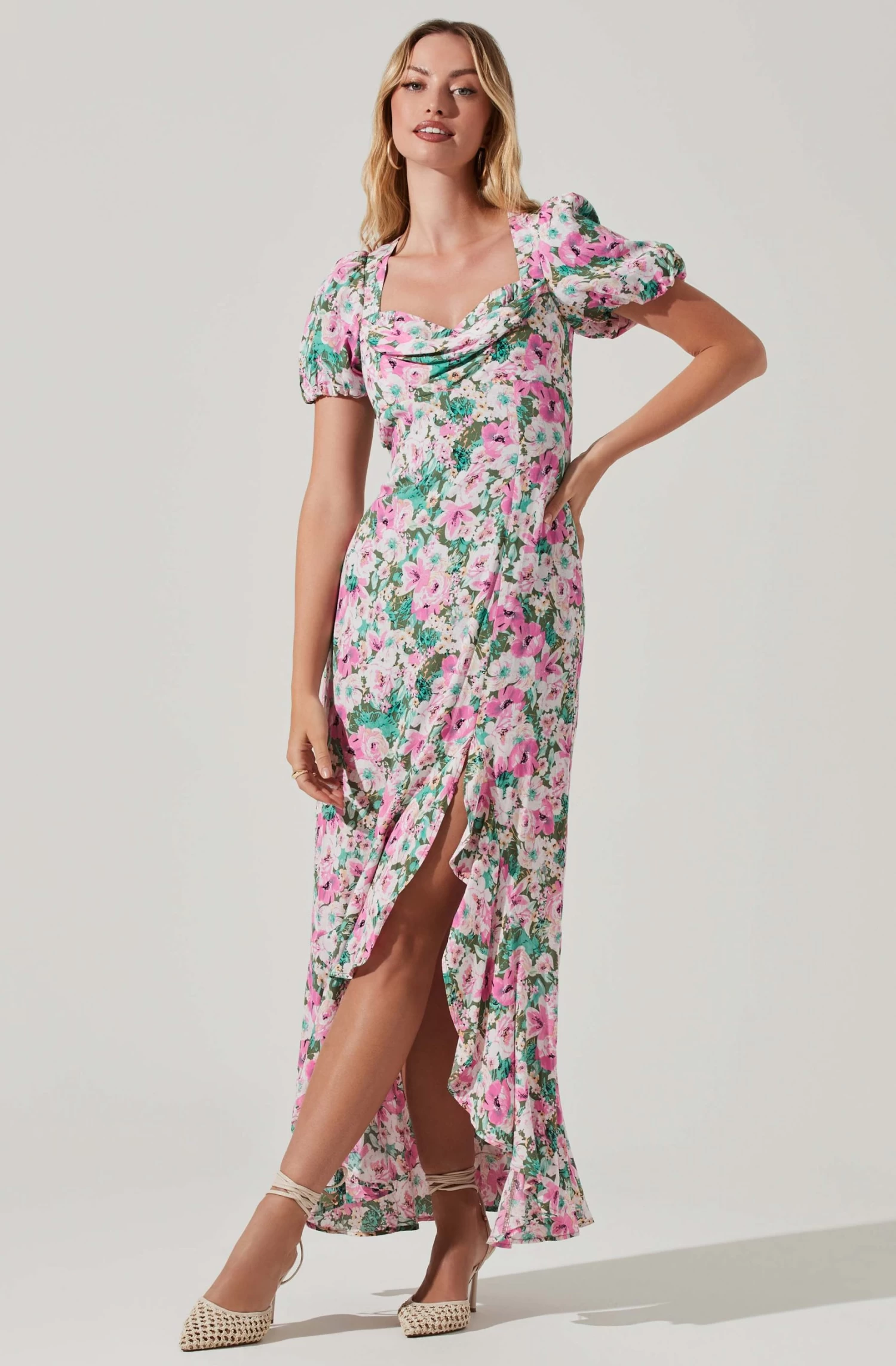 Dayanara Floral Puff Sleeve Midi Dress 3 Dayanara Floral Puff Sleeve Midi Dress