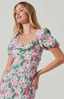 Dayanara Floral Puff Sleeve Midi Dress 10 Dayanara Floral Puff Sleeve Midi Dress -Chic Outfit Shop ACDR101589 GREENPINKFLORAL 5 3